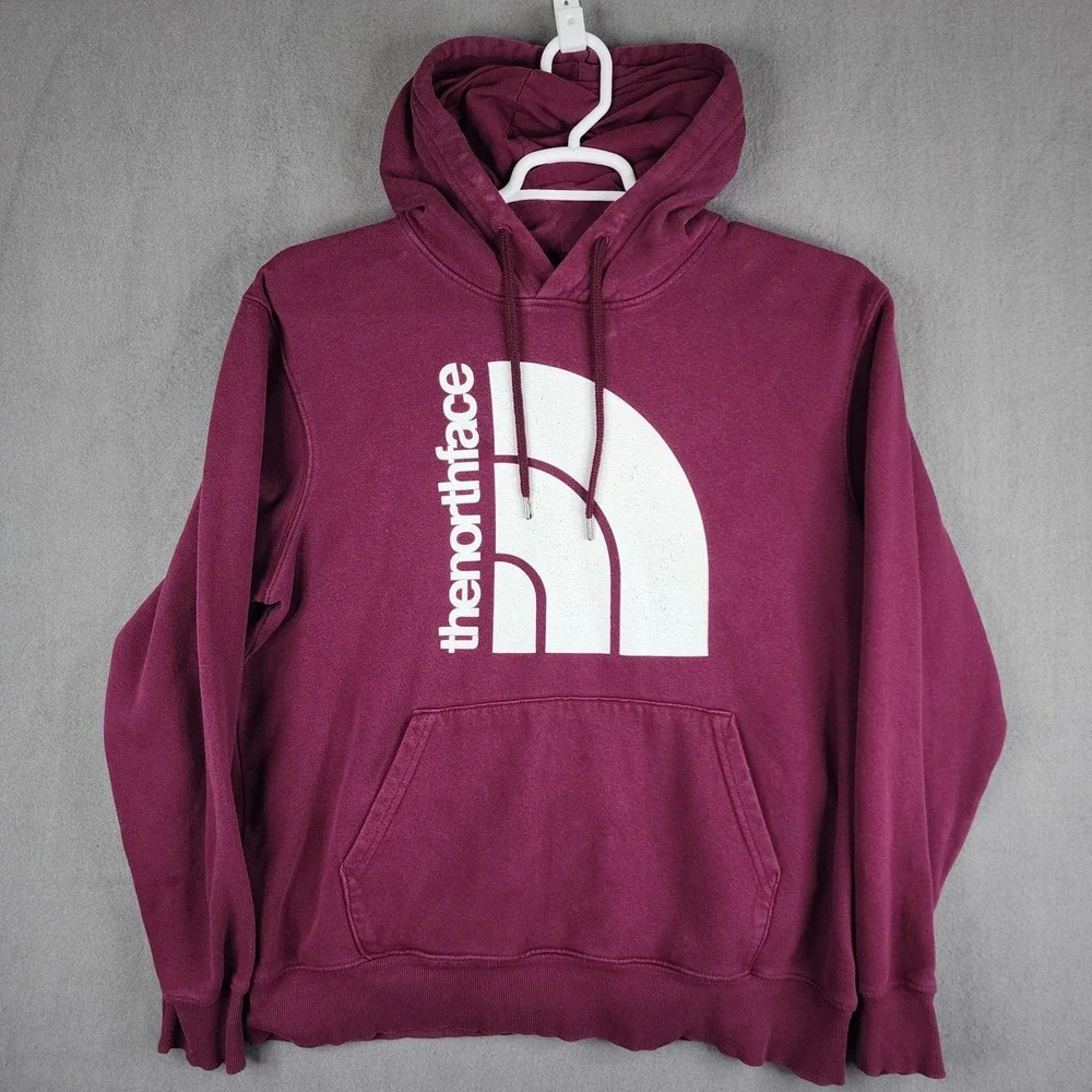 The North Face Mens‎ Hoodie Burgundy Graphic Logo Pullover Large